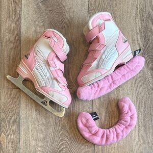 Jackson Ultima Softec Pink & White Ice Skates w/ Blade Covers